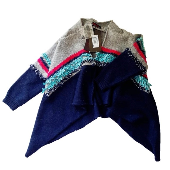 Catimini Assymetric Knitted Cardigan Tricolor Navy